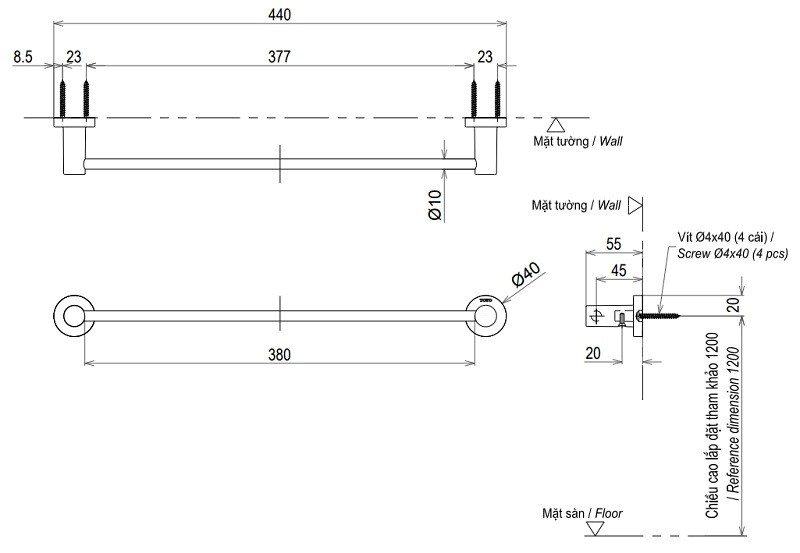 Thanh treo khăn tắm vệ sinh TOTO YT406S4RV
